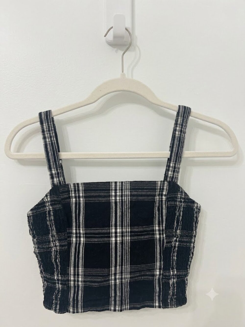 Hollister Medium Black Plaid Square-Neck Crop Top